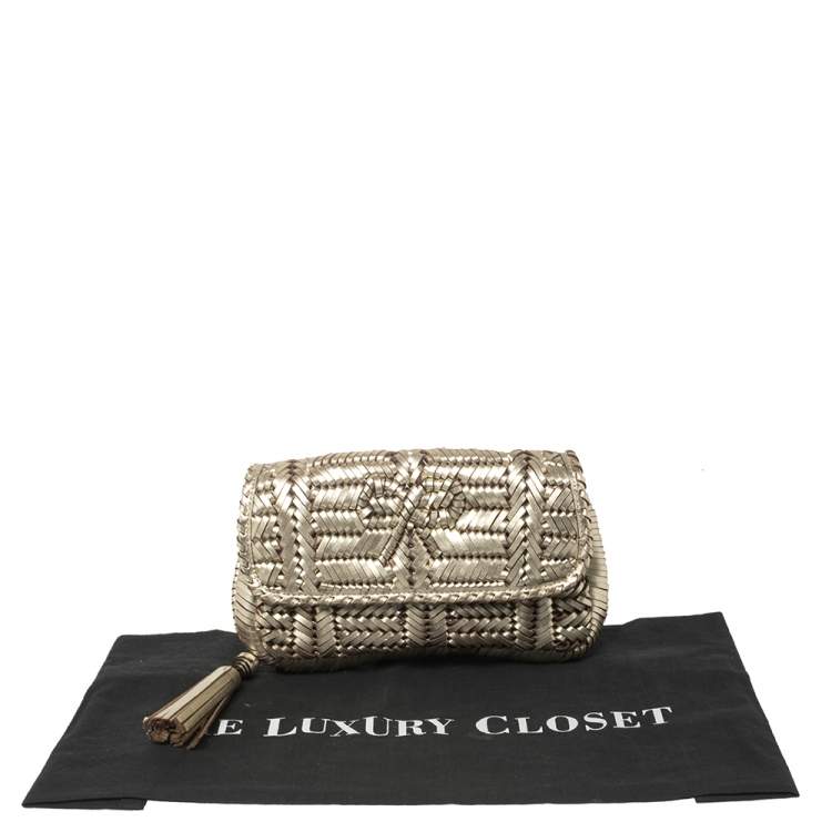 Pre Owned Anya Hindmarch Gold Woven Leather Rossum Clutch