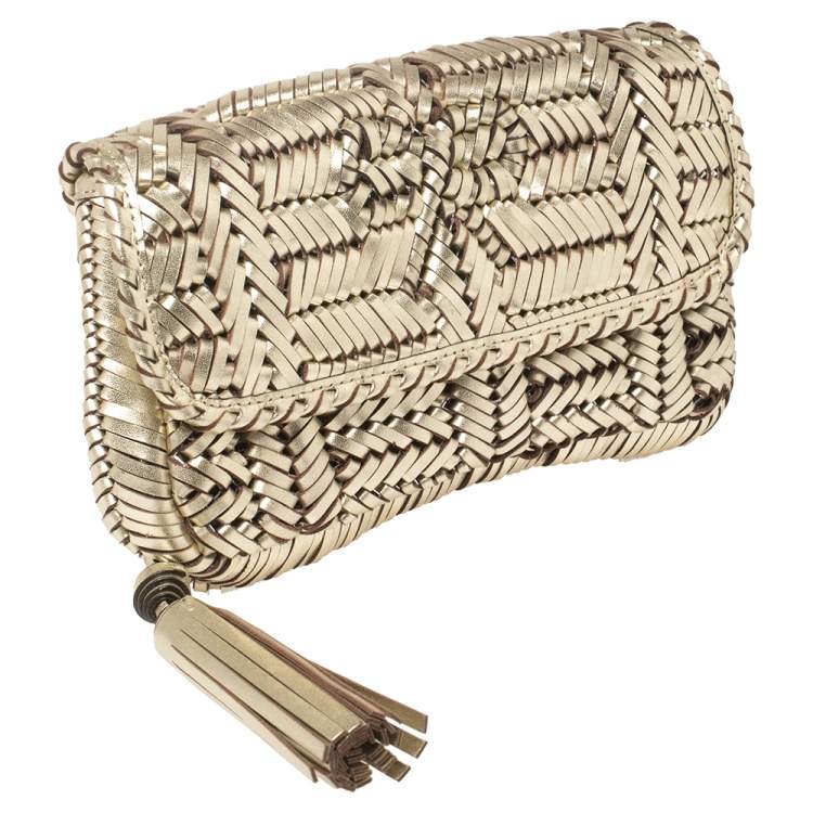 Pre Owned Anya Hindmarch Gold Woven Leather Rossum Clutch
