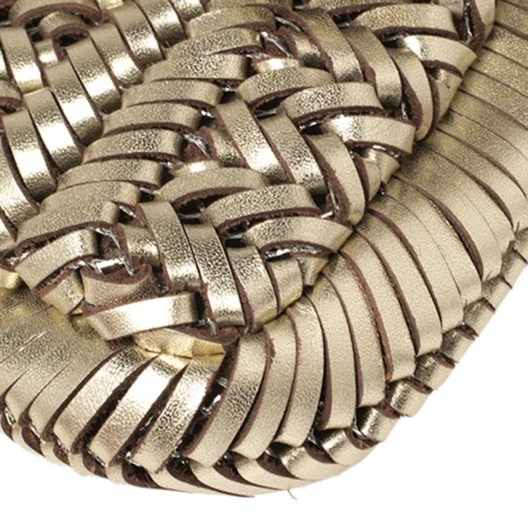 Pre Owned Anya Hindmarch Gold Woven Leather Rossum Clutch