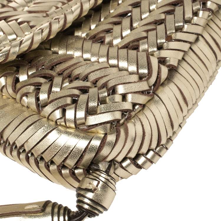 Pre Owned Anya Hindmarch Gold Woven Leather Rossum Clutch