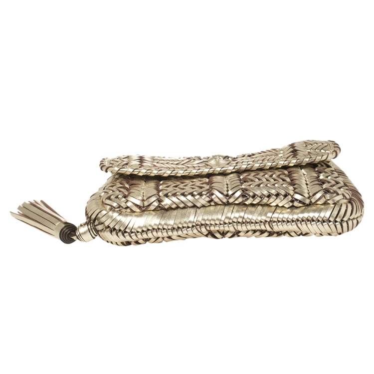 Pre Owned Anya Hindmarch Gold Woven Leather Rossum Clutch