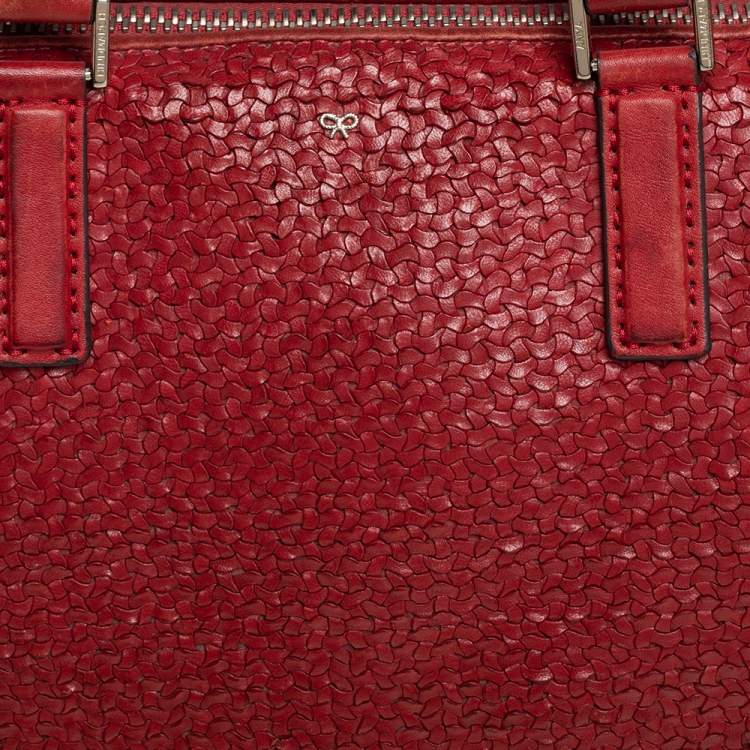 Pre Owned Anya Hindmarch Cinnamon Brown Woven Leather Huxley Tote