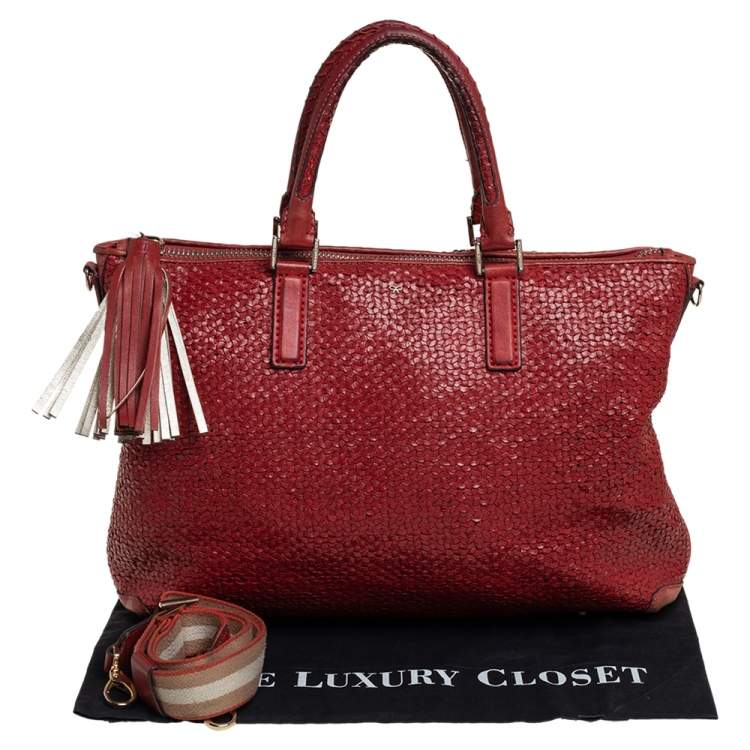 Pre Owned Anya Hindmarch Cinnamon Brown Woven Leather Huxley Tote