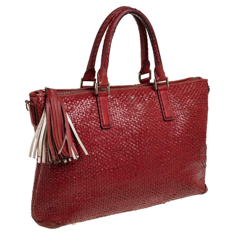 Pre Owned Anya Hindmarch Cinnamon Brown Woven Leather Huxley Tote