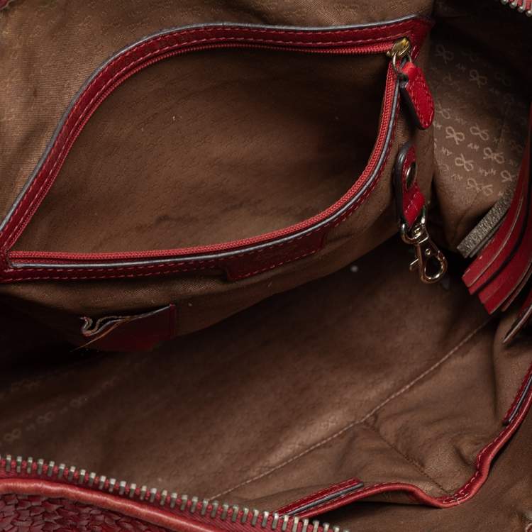 Pre Owned Anya Hindmarch Cinnamon Brown Woven Leather Huxley Tote