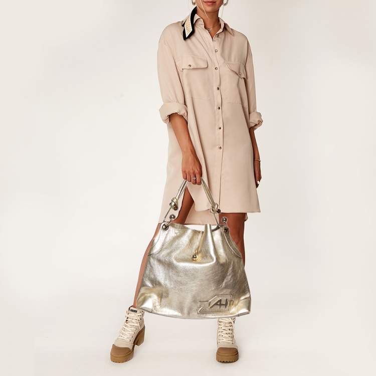 Pre Owned Anya Hindmarch Gold Leather Elrod Hobo