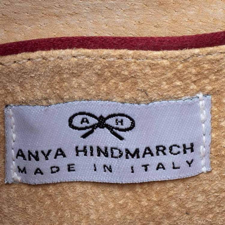 Pre Owned Anya Hindmarch Burgundy Embroidered Satin Tote