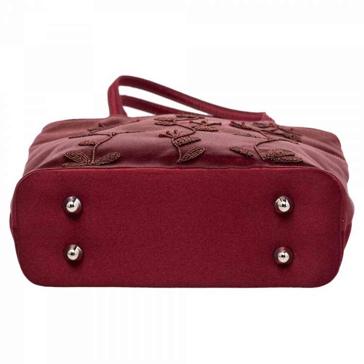 Pre Owned Anya Hindmarch Burgundy Embroidered Satin Tote