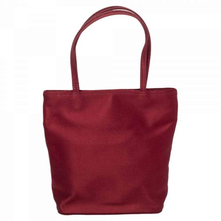 Pre Owned Anya Hindmarch Burgundy Embroidered Satin Tote