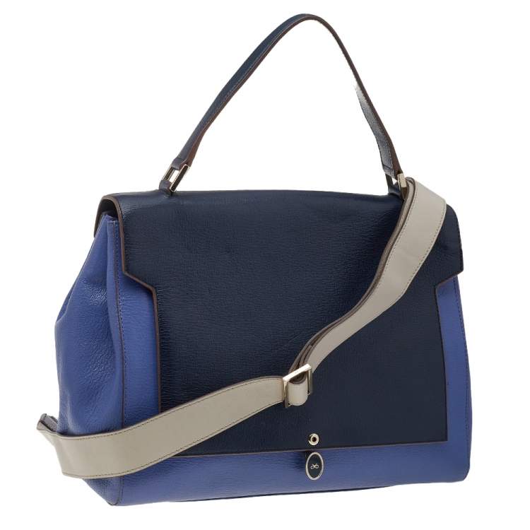 Pre Owned Anya Hindmarch Blue Leather Bathurst Top Handle Bag 