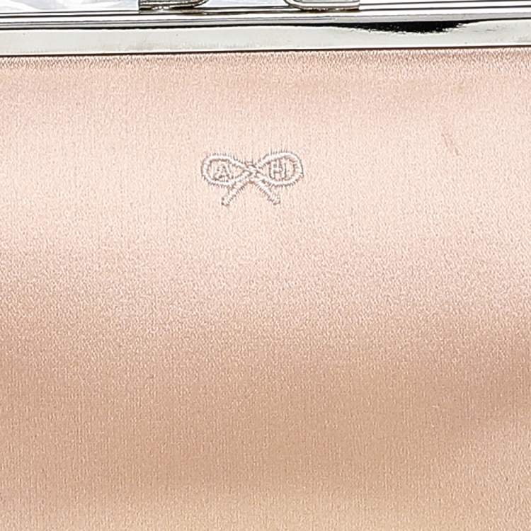 Pre Owned Anya Hindmarch Peach Satin Kisslock Clutch