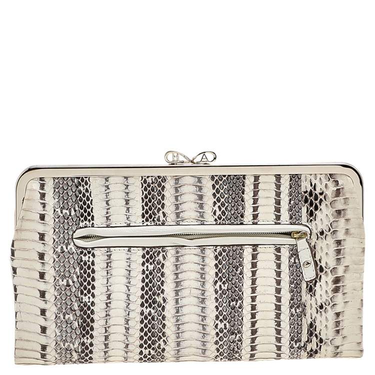 Pre Owned Anya Hindmarch Beige/Brown Snakeskin and Leather Luce Clutch