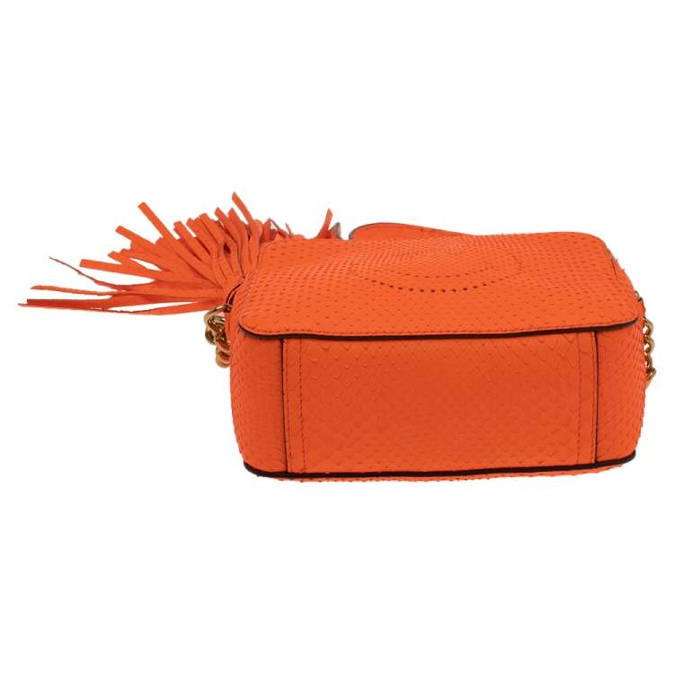 Pre Owned Anya Hindmarch Neon Orange Python Smiley Crossbody Bag