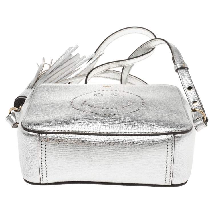 Pre Owned Anya Hindmarch Silver Leather Smiley Crossbody Bag 