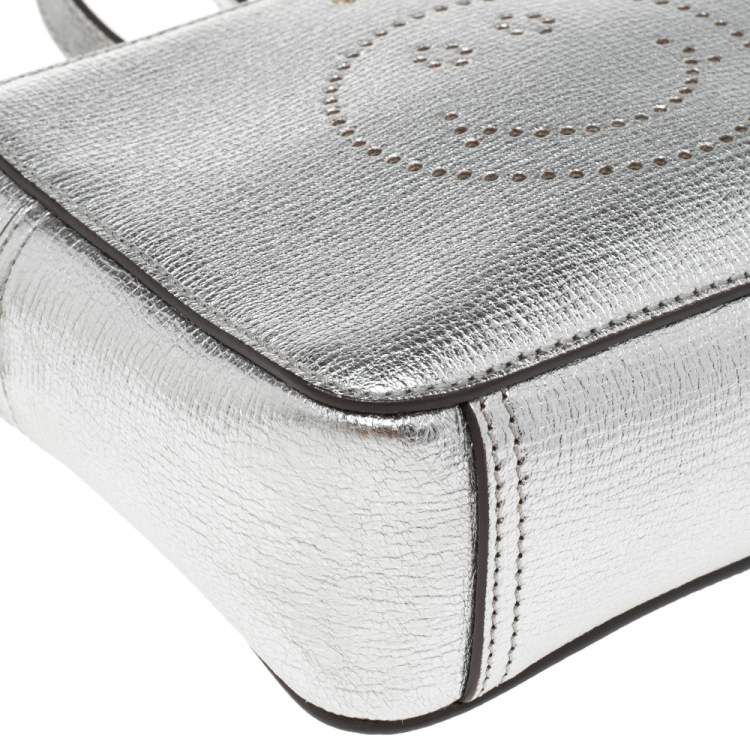 Pre Owned Anya Hindmarch Silver Leather Smiley Crossbody Bag 