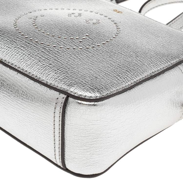 Pre Owned Anya Hindmarch Silver Leather Smiley Crossbody Bag 
