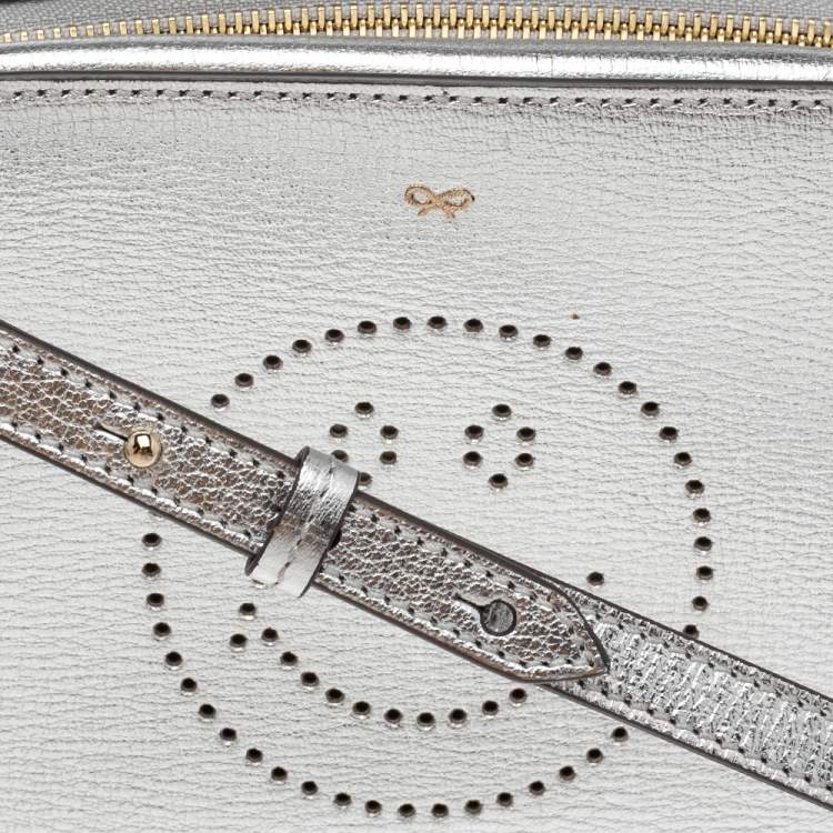 Pre Owned Anya Hindmarch Silver Leather Smiley Crossbody Bag 