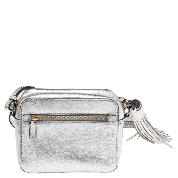 Pre Owned Anya Hindmarch Silver Leather Smiley Crossbody Bag 