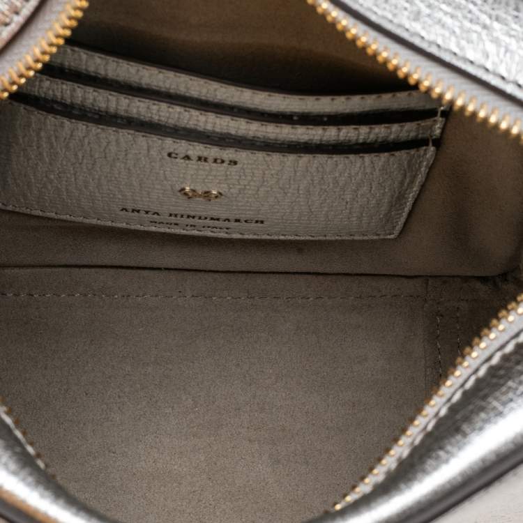 Pre Owned Anya Hindmarch Silver Leather Smiley Crossbody Bag 
