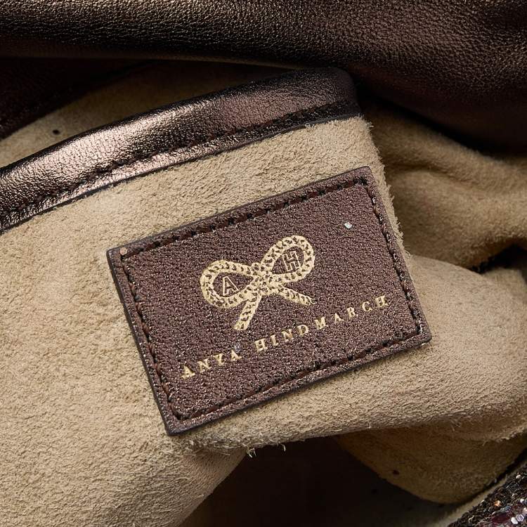Pre Owned Anya Hindmarch Bronze Glitter Flap Clutch