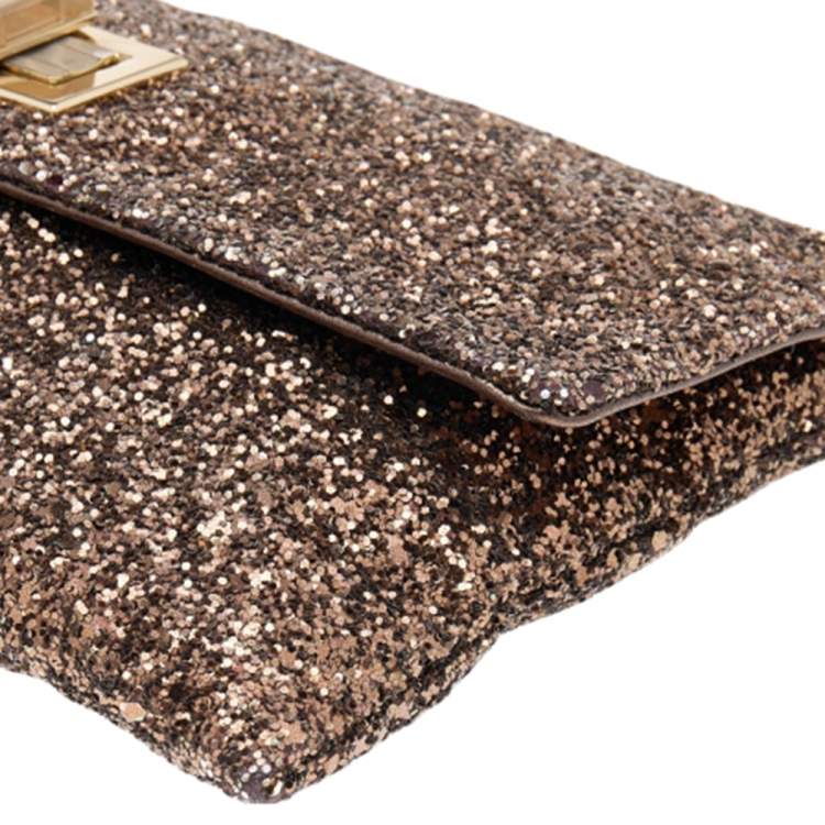 Pre Owned Anya Hindmarch Bronze Glitter Flap Clutch