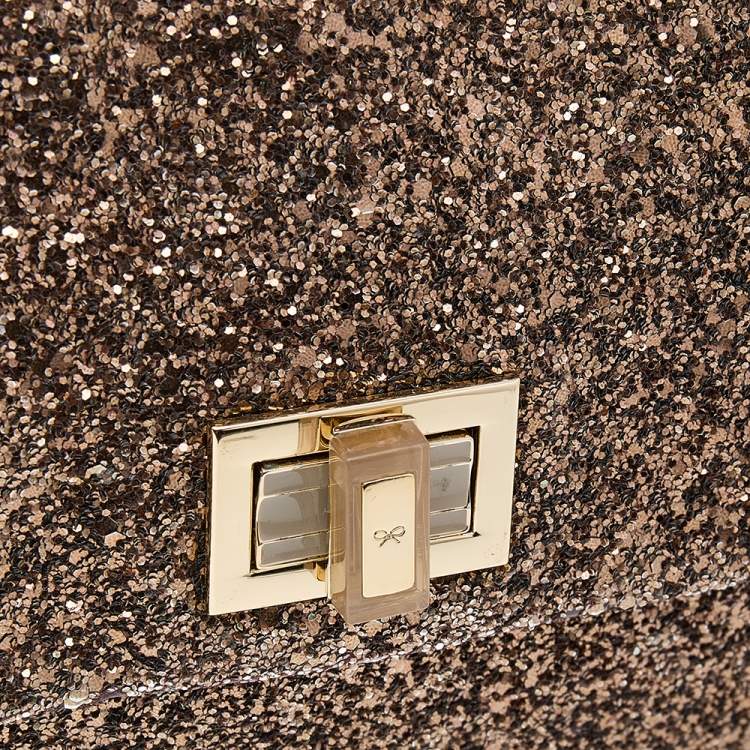 Pre Owned Anya Hindmarch Bronze Glitter Flap Clutch