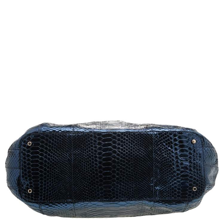 Pre Owned Anya Hindmarch Metallic Blue Python Hector Tote