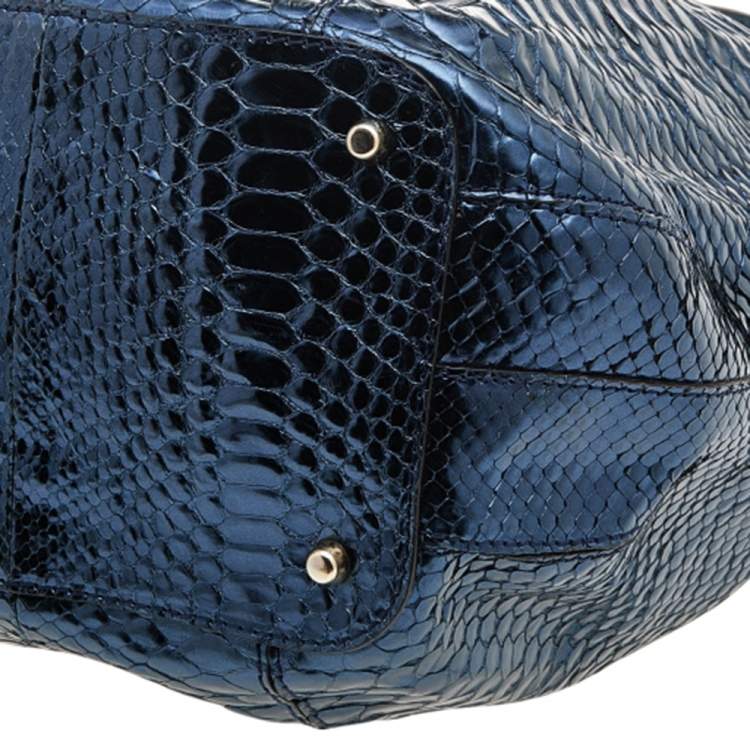 Pre Owned Anya Hindmarch Metallic Blue Python Hector Tote