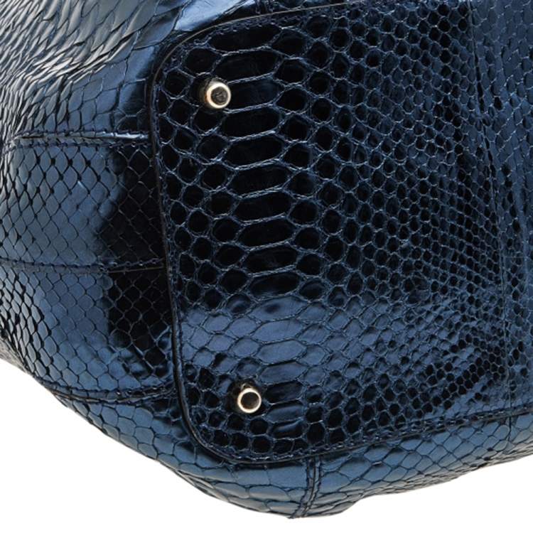 Pre Owned Anya Hindmarch Metallic Blue Python Hector Tote