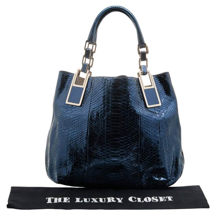 Pre Owned Anya Hindmarch Metallic Blue Python Hector Tote