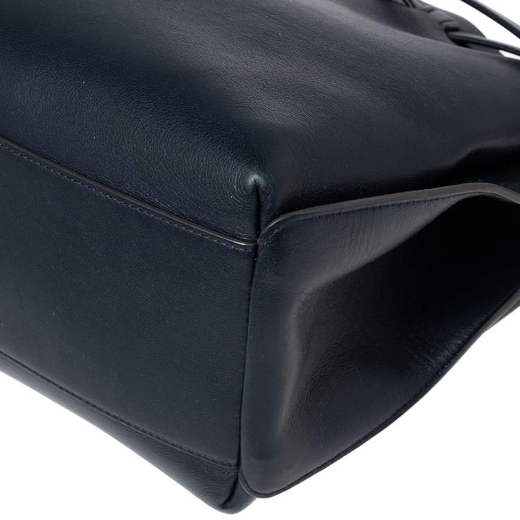 Pre Owned Anya Hindmarch Navy Blue Leather Shoelace Drawstring Bucket Bag