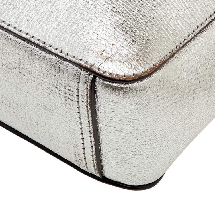 Pre Owned Anya Hindmarch Metallic Silver Leather Eyes Crossbody Bag