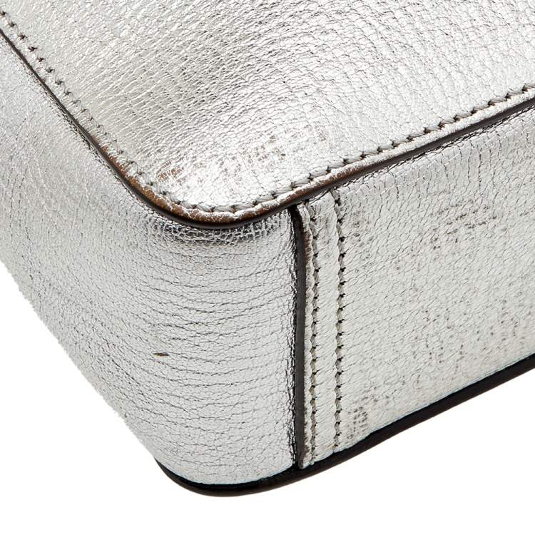 Pre Owned Anya Hindmarch Metallic Silver Leather Eyes Crossbody Bag