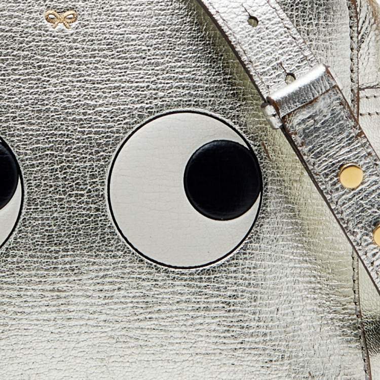 Pre Owned Anya Hindmarch Metallic Silver Leather Eyes Crossbody Bag