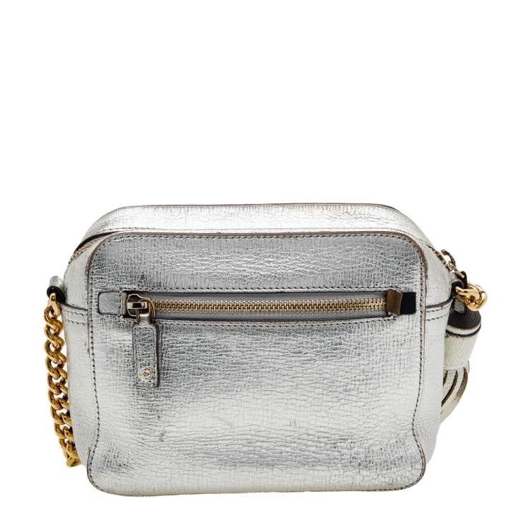 Pre Owned Anya Hindmarch Metallic Silver Leather Eyes Crossbody Bag