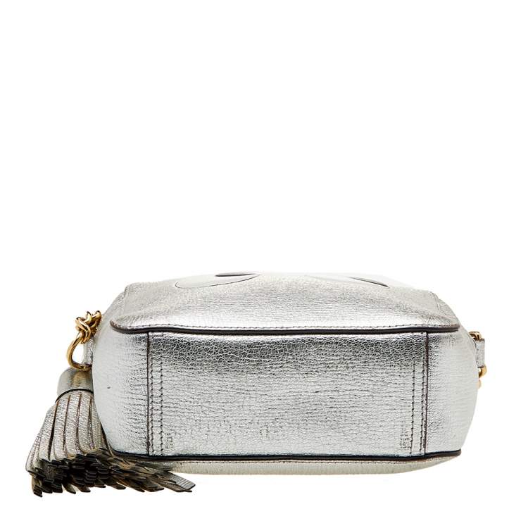 Pre Owned Anya Hindmarch Metallic Silver Leather Eyes Crossbody Bag