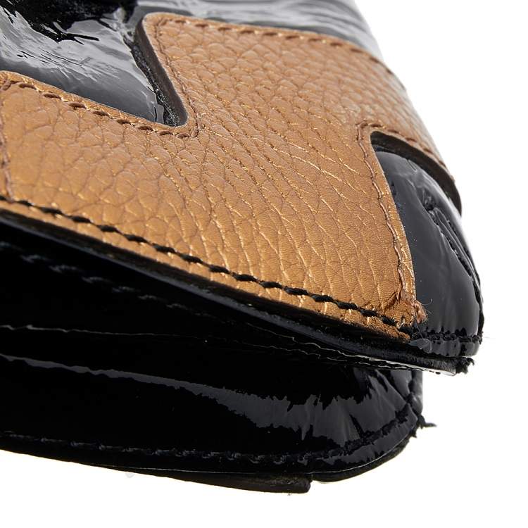 Pre Owned Anya Hindmarch Black/Gold Patent Leather And Leather Flap Shoulder Bag