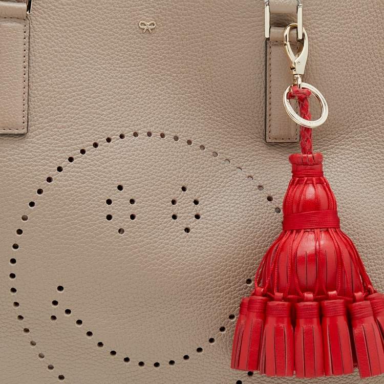 Pre Owned Anya Hindmarch Beige Leather Featherweight Smiley Ebury Tote