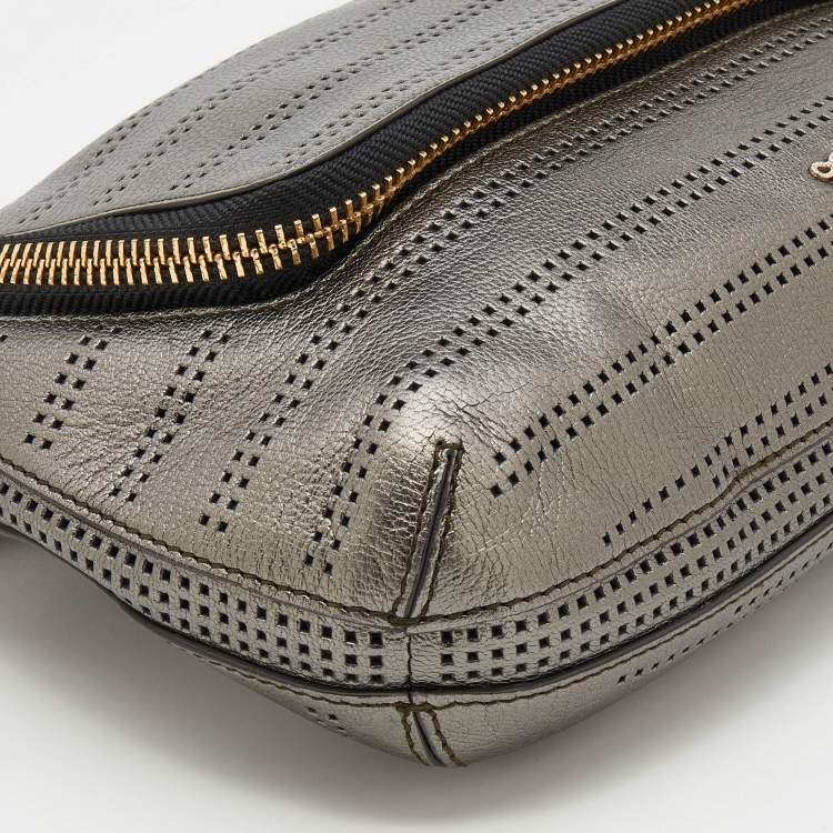 Pre Owned Anya Hindmarch Metallic Grey Perforated Leather Shoulder Bag