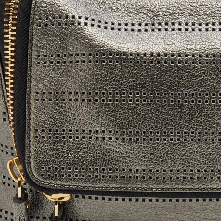 Pre Owned Anya Hindmarch Metallic Grey Perforated Leather Shoulder Bag