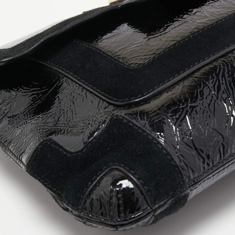 Pre Owned Anya Hindmarch Black Patent Leather And Suede Flap Clutch