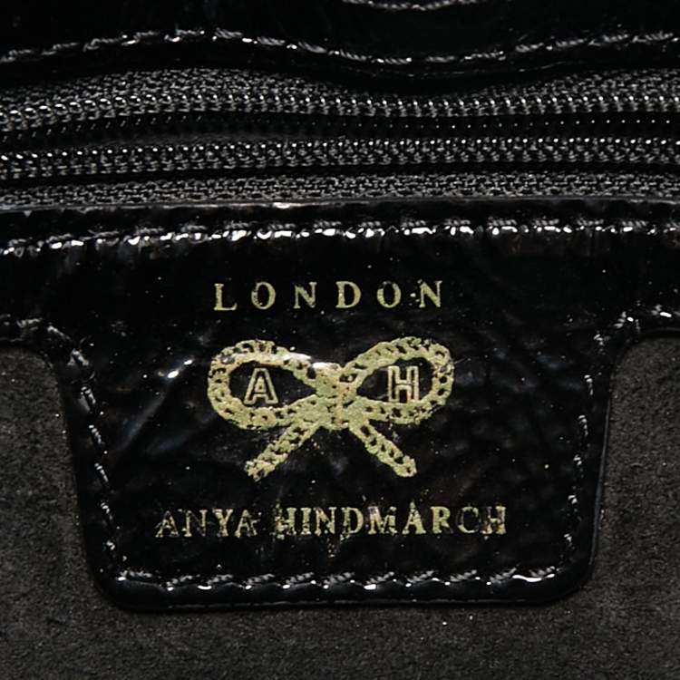Pre Owned Anya Hindmarch Black Patent Leather And Suede Flap Clutch