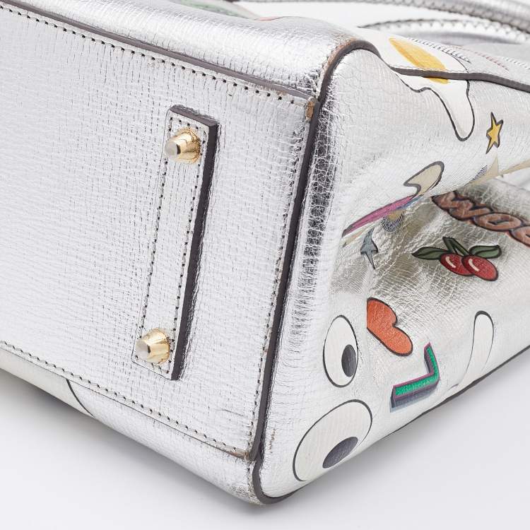 Pre Owned Anya Hindmarch Silver Leather Ebury Stickers Tote
