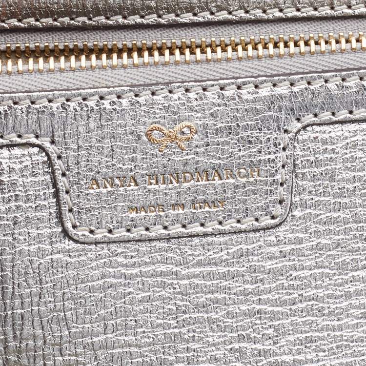 Pre Owned Anya Hindmarch Silver Leather Ebury Stickers Tote