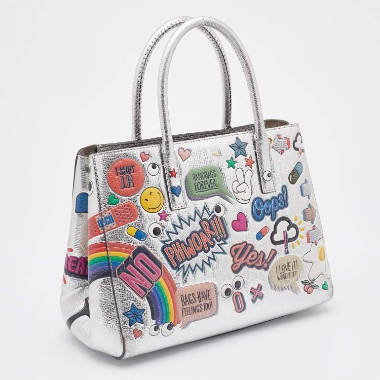 Pre Owned Anya Hindmarch Silver Leather Ebury Stickers Tote