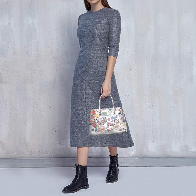 Pre Owned Anya Hindmarch Silver Leather Ebury Stickers Tote