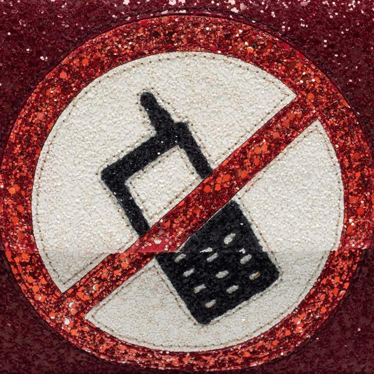 Pre Owned Anya Hindmarch Red Glitter No Mobiles Valorie Clutch