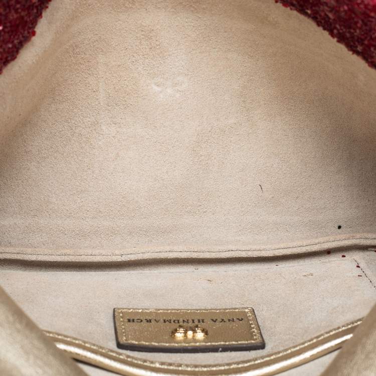 Pre Owned Anya Hindmarch Red Glitter No Mobiles Valorie Clutch