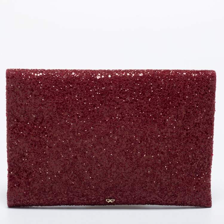 Pre Owned Anya Hindmarch Red Glitter No Mobiles Valorie Clutch