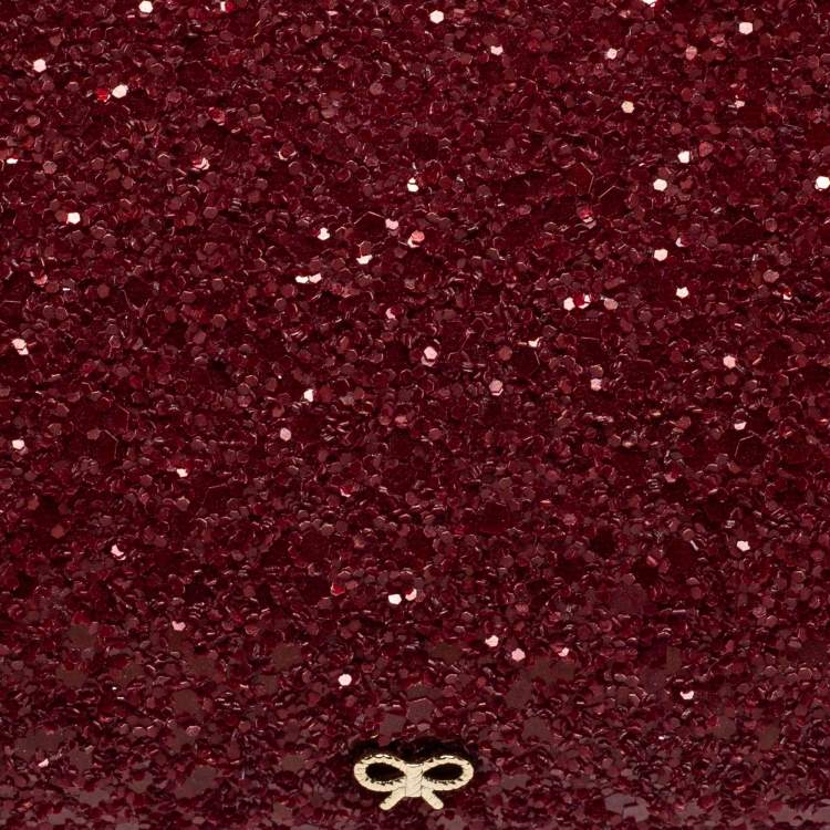 Pre Owned Anya Hindmarch Red Glitter No Mobiles Valorie Clutch